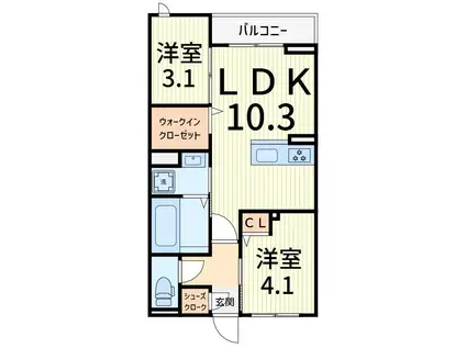 セレスティア白鳥(2LDK/1階)の間取り写真