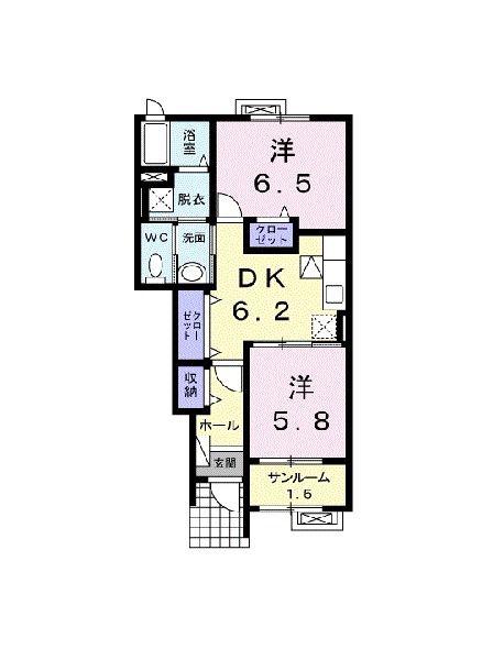 シェーン・ドルフII(2DK/1階)の間取り写真