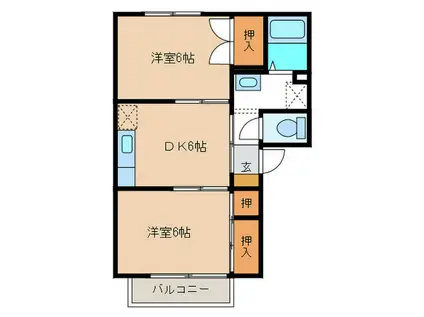 エクセルシオール2(2DK/1階)の間取り写真