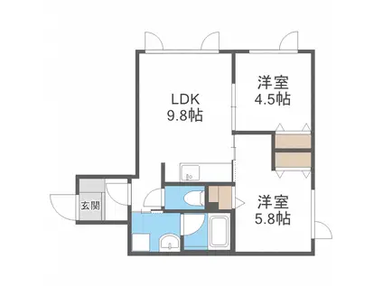 プレゼンス琴似B棟(2LDK/2階)の間取り写真