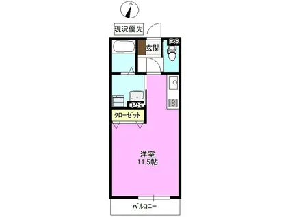 プランタン3(ワンルーム/1階)の間取り写真