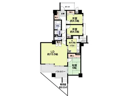 シャルマンコーポ千里丘グランデ(3LDK/1階)の間取り写真