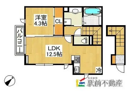 DREAM YS A棟(1LDK/2階)の間取り写真