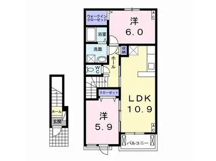 プライム ローズ A(2LDK/2階)の間取り写真