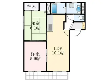 ソレイユ北庄A棟(2LDK/2階)の間取り写真