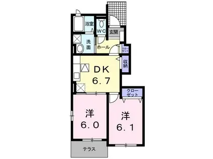 ワンネス(2DK/1階)の間取り写真