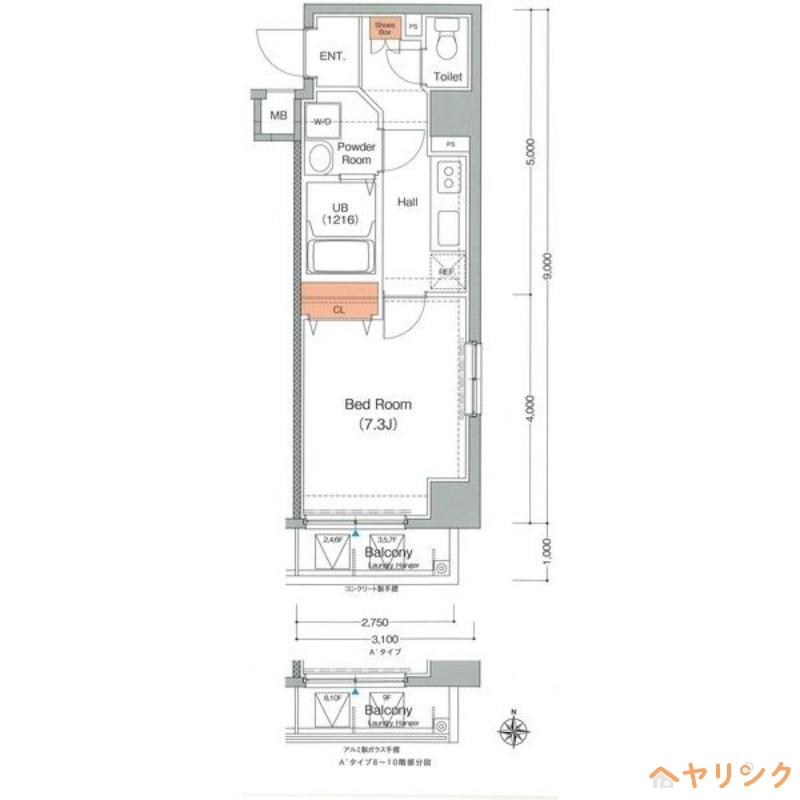 エストゥルースプラスノース名古屋(1K/9階)の間取り写真
