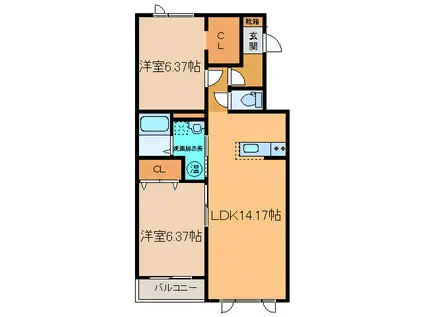 カーサエクセレンテ(2LDK/2階)の間取り写真