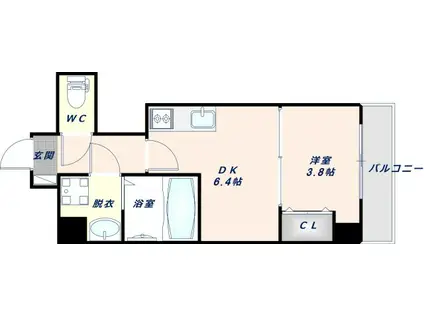 ガルデニア城東(1DK/9階)の間取り写真