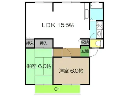 アビタシオン高見II B棟(2LDK/2階)の間取り写真