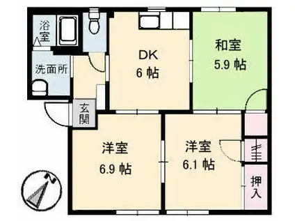 フォーレス高橋IIB(3DK/2階)の間取り写真