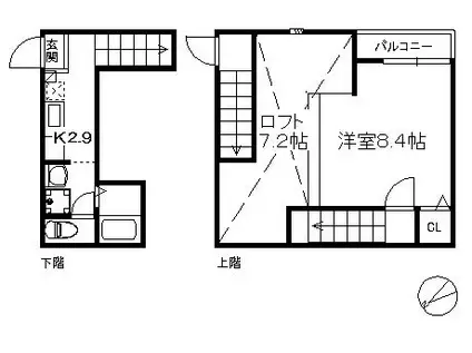ウェルスグローリー九研(1K/2階)の間取り写真