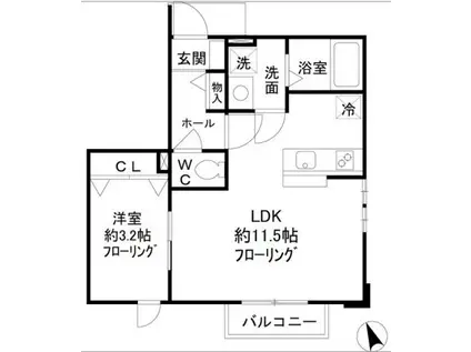 ボヌール武蔵野(1LDK/1階)の間取り写真