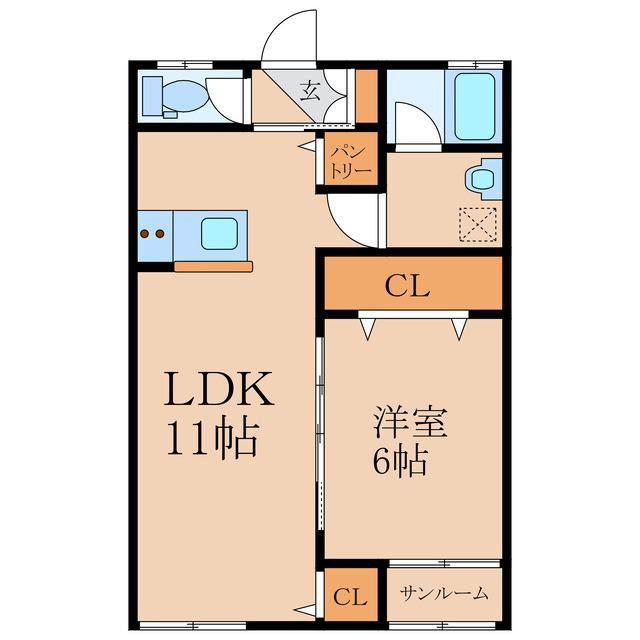 メイツ郷之原 A棟(1LDK/1階)の間取り写真