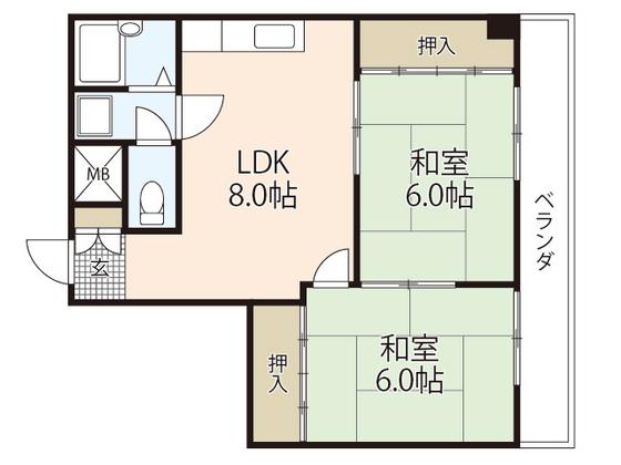 コーポナマタメ(2LDK/3階)の間取り写真