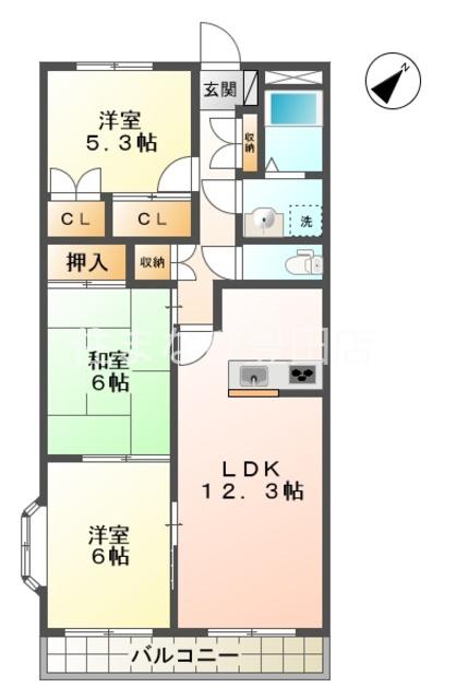 グローリア壱番館(3LDK/2階)の間取り写真