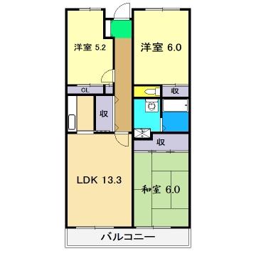 カランドリエ大篠(3LDK/2階)の間取り写真