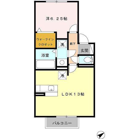 セルフィーユ(1LDK/2階)の間取り写真