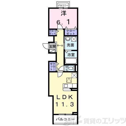 ユニゾン安満 A棟(1LDK/2階)の間取り写真