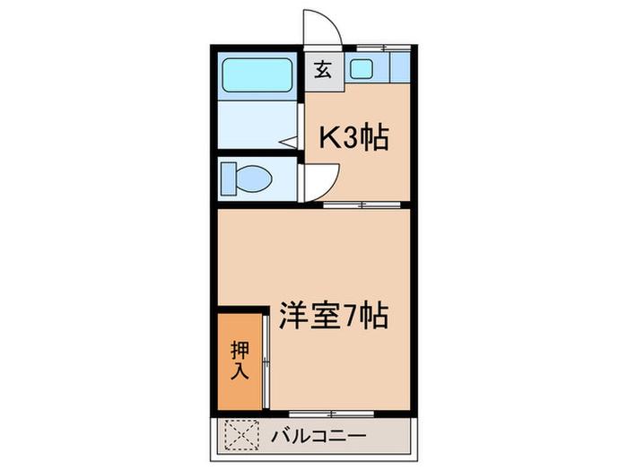かつみハイツ(1K/2階)の間取り写真