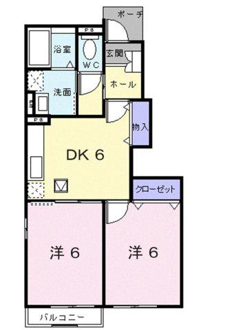 シャルマンヴィルD(2DK/1階)の間取り写真