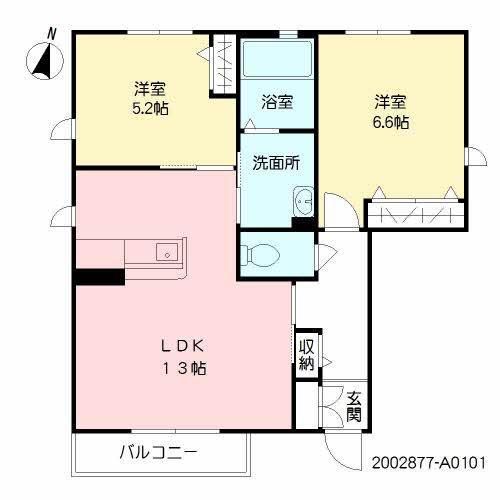 アプリーレ佐大前(2LDK/1階)の間取り写真