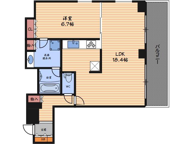 リバーサイドタワー中之島(1LDK/18階)の間取り写真