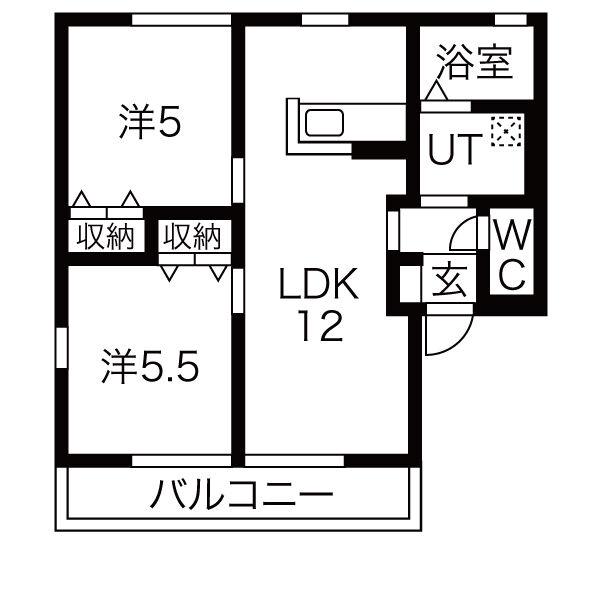 レトア フリーゼB(2LDK/2階)の間取り写真