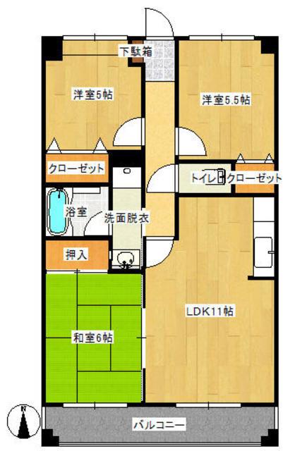 グレースナカジマ(3LDK/3階)の間取り写真