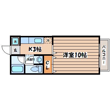 ヒルクレスト(1K/2階)の間取り写真