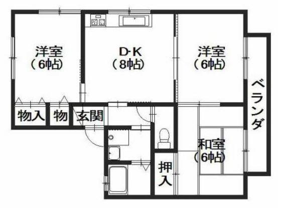 グランドール祇園B(3DK/2階)の間取り写真