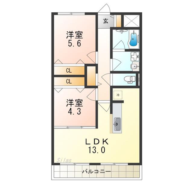 APICE(2LDK/2階)の間取り写真