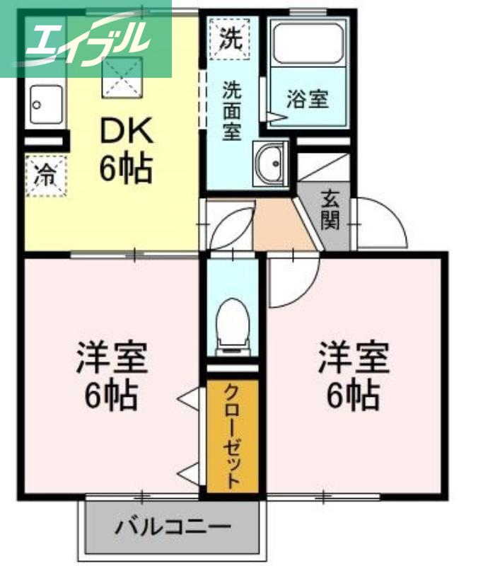 イーストヴィレッジB棟(2DK/2階)の間取り写真