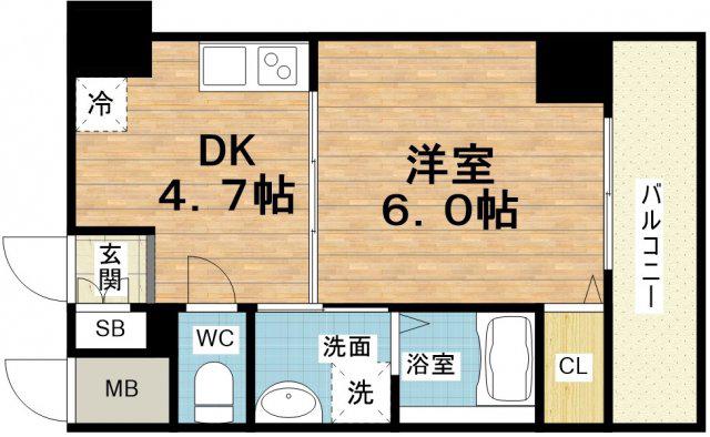 グランカーサ天王寺イースト(1DK/7階)の間取り写真