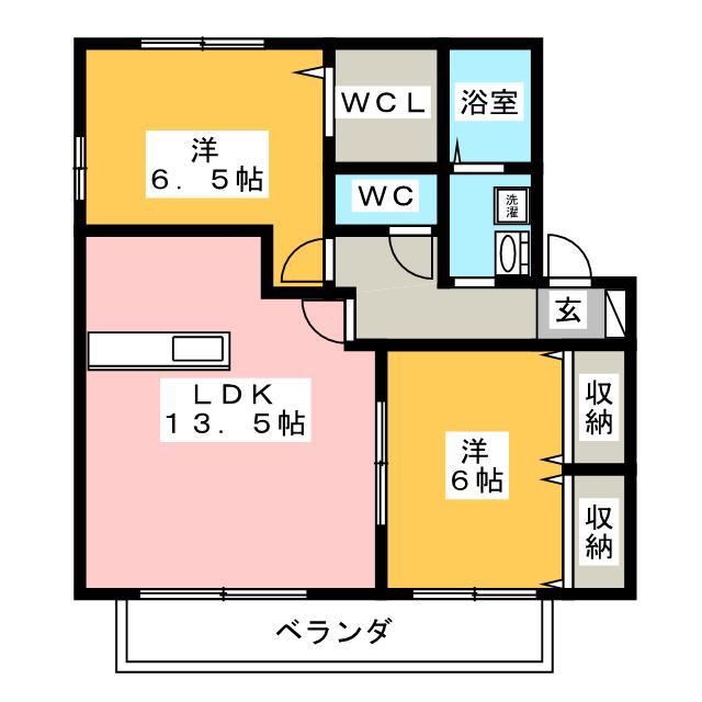 リビングタウンヴェルードB(2LDK/2階)の間取り写真