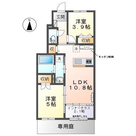 藤枝市田沼アパート(2LDK/1階)の間取り写真