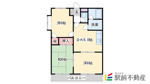 シャルマン春日A棟(3DK/2階)の間取り写真