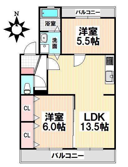 ブラウンハイツ(2LDK/3階)の間取り写真