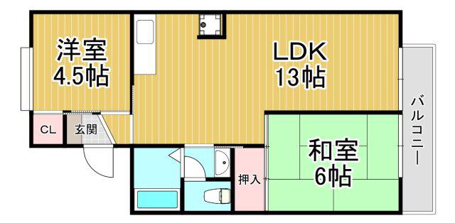 ドミール荻野(2LDK/2階)の間取り写真
