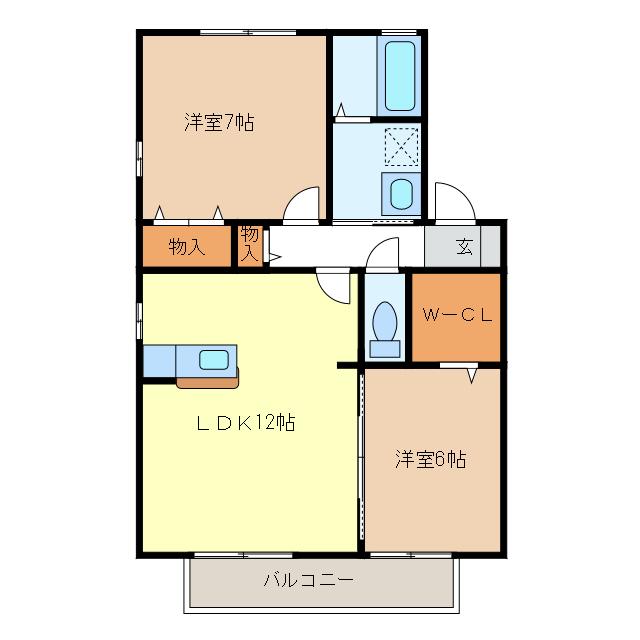 ブランブルー(2LDK/1階)の間取り写真