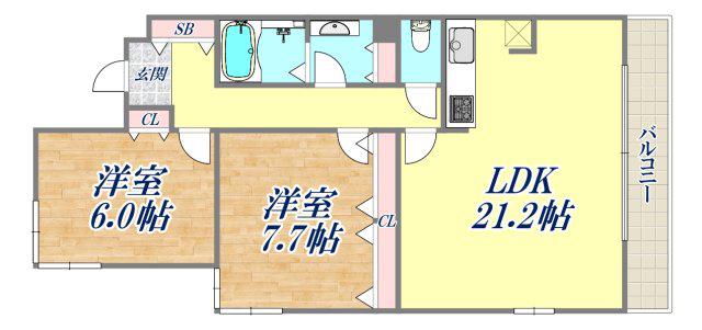 阪急神戸線 芦屋川駅 徒歩5分 5階建 築40年(2LDK/2階)の間取り写真