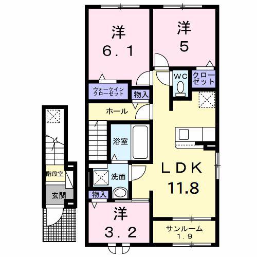 メア ヒュッゲ(3LDK/2階)の間取り写真