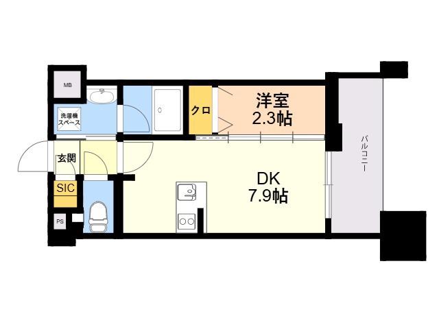 エンクレスト天神PORT(1DK/8階)の間取り写真
