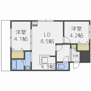 ブランシャール白石(2LDK/4階)の間取り写真