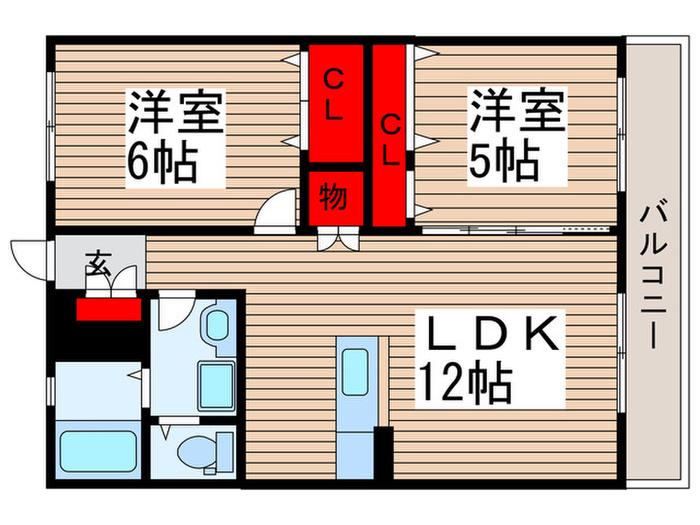 栗木橋ハイツ(2LDK/1階)の間取り写真