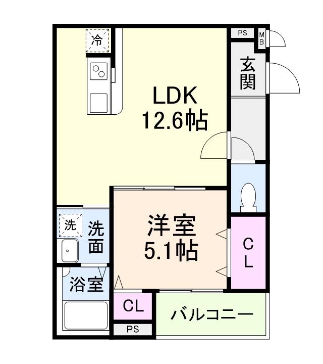 JTガーデン徳庵(1LDK/1階)の間取り写真
