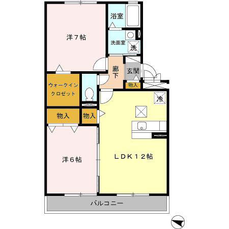 フェリーチェ石田(2LDK/1階)の間取り写真