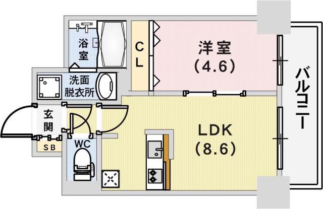 アドバンス三宮IIライズ(1LDK/10階)の間取り写真
