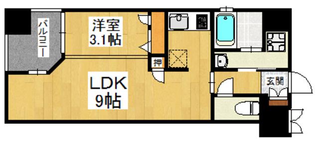 ロールベール博多駅前(1LDK/3階)の間取り写真