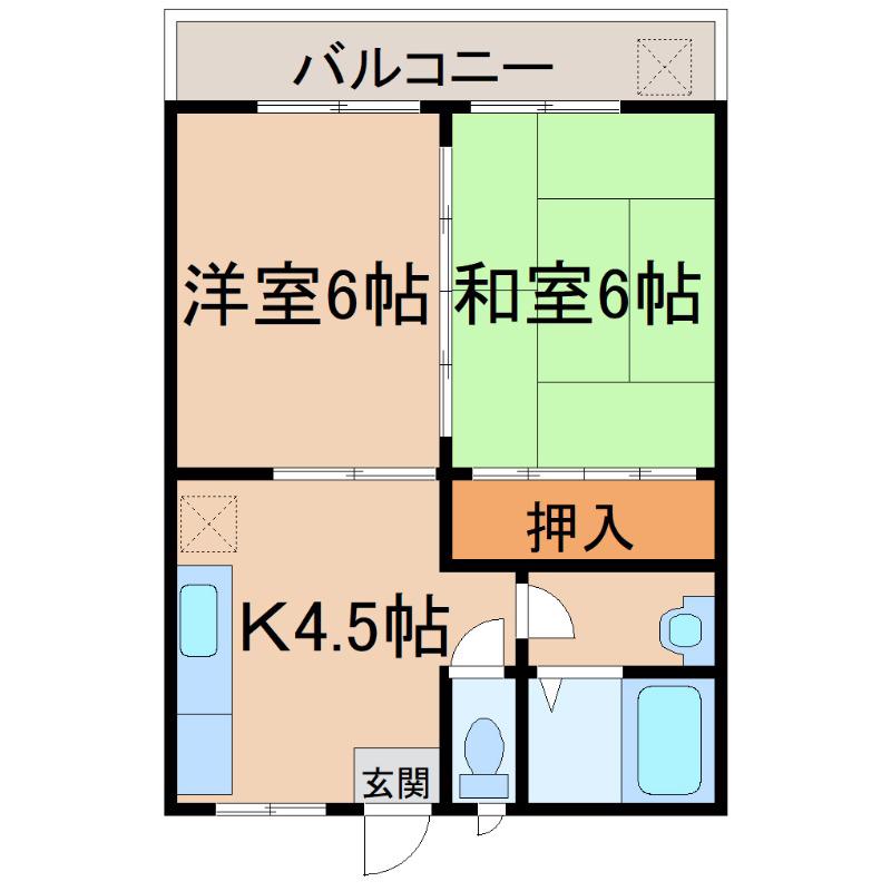 みどり山ハイツ野元(2K/2階)の間取り写真